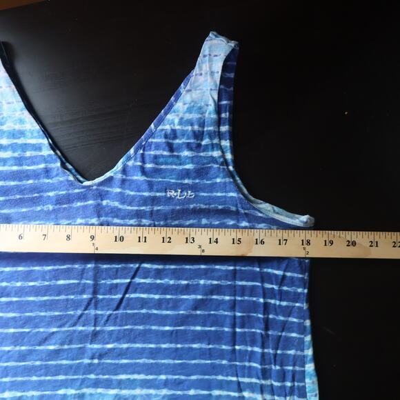 Lauren Ralph Lauren Blue Ombre Striped T-Shirt Dress V-Neck Sleeveless Sz L Chic - Picture 6 of 7